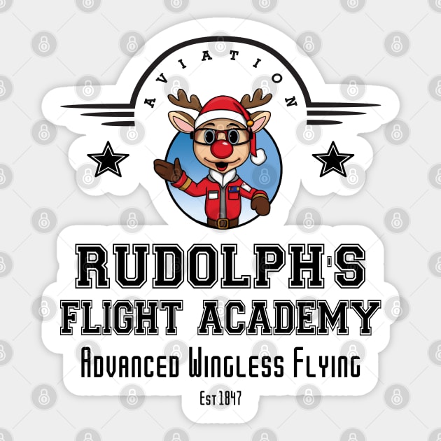 Aviation. Rudolph's Flight Academy, Advanced Wingless Flying. EST. 1847 Sticker by Blended Designs